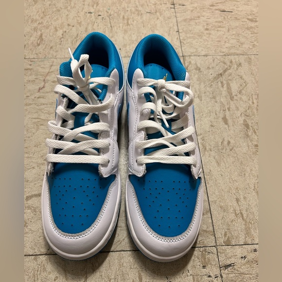 Blue and white Nike shoes